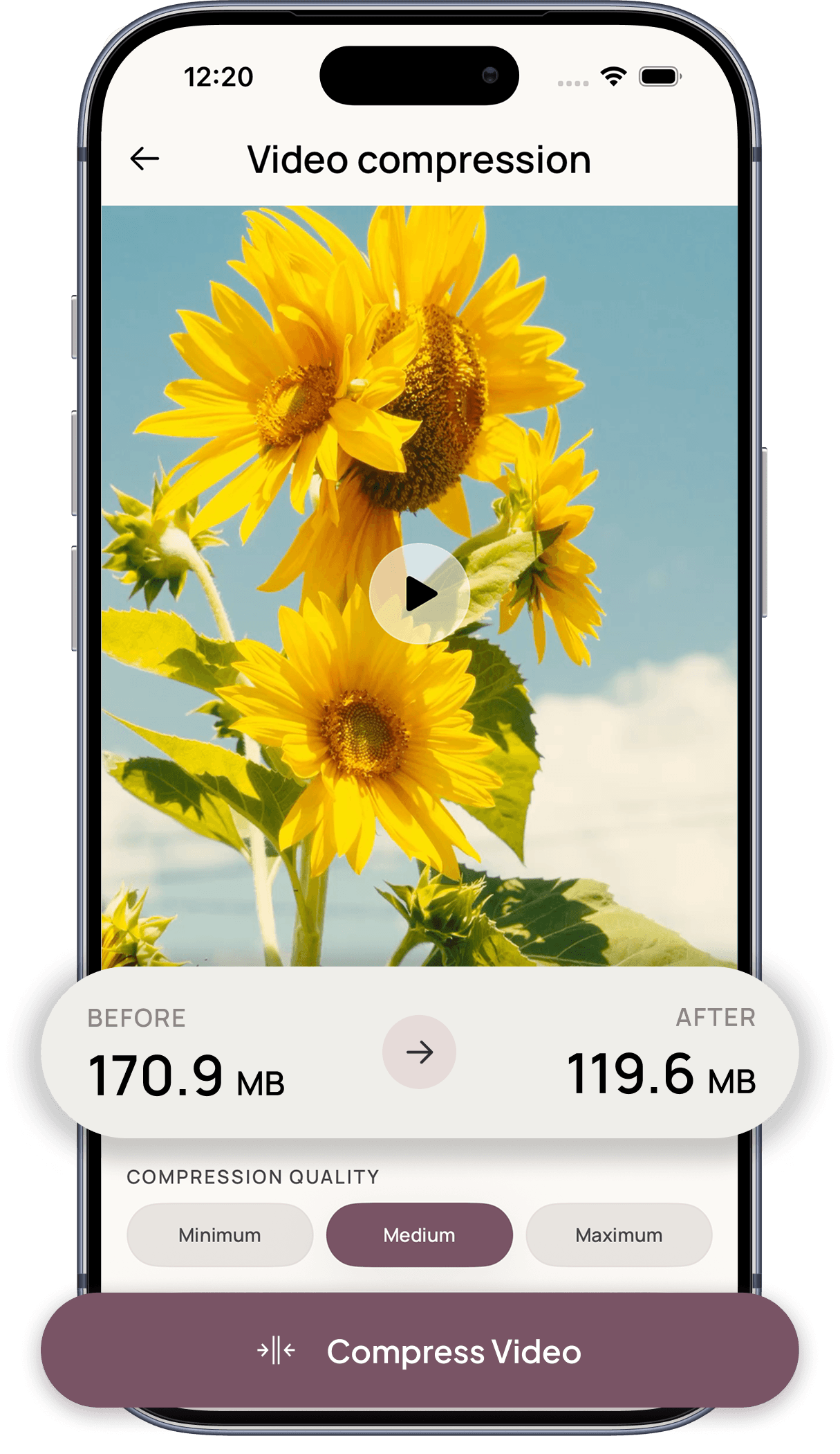 Compress videos screen