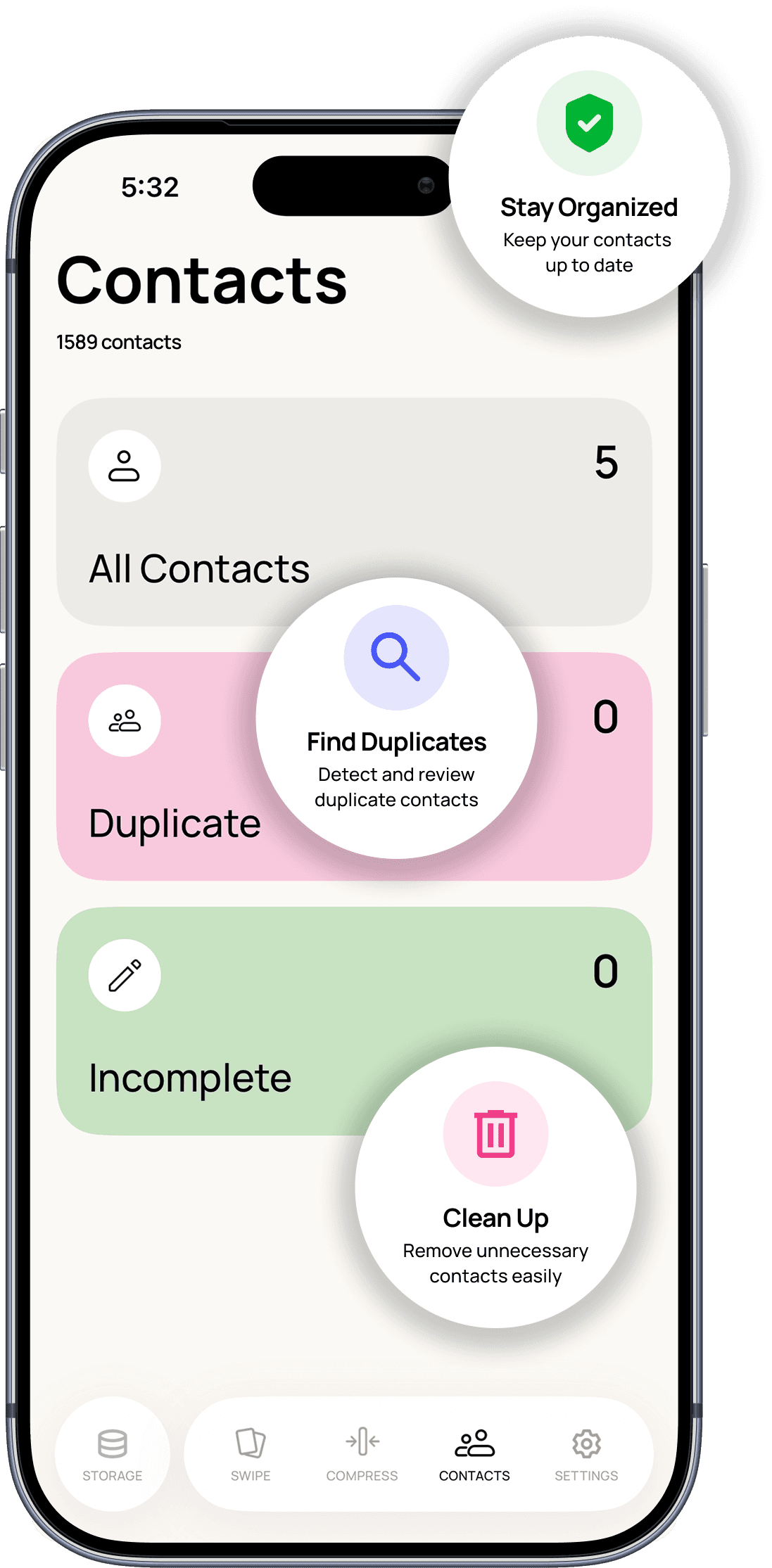 Clean contacts screen