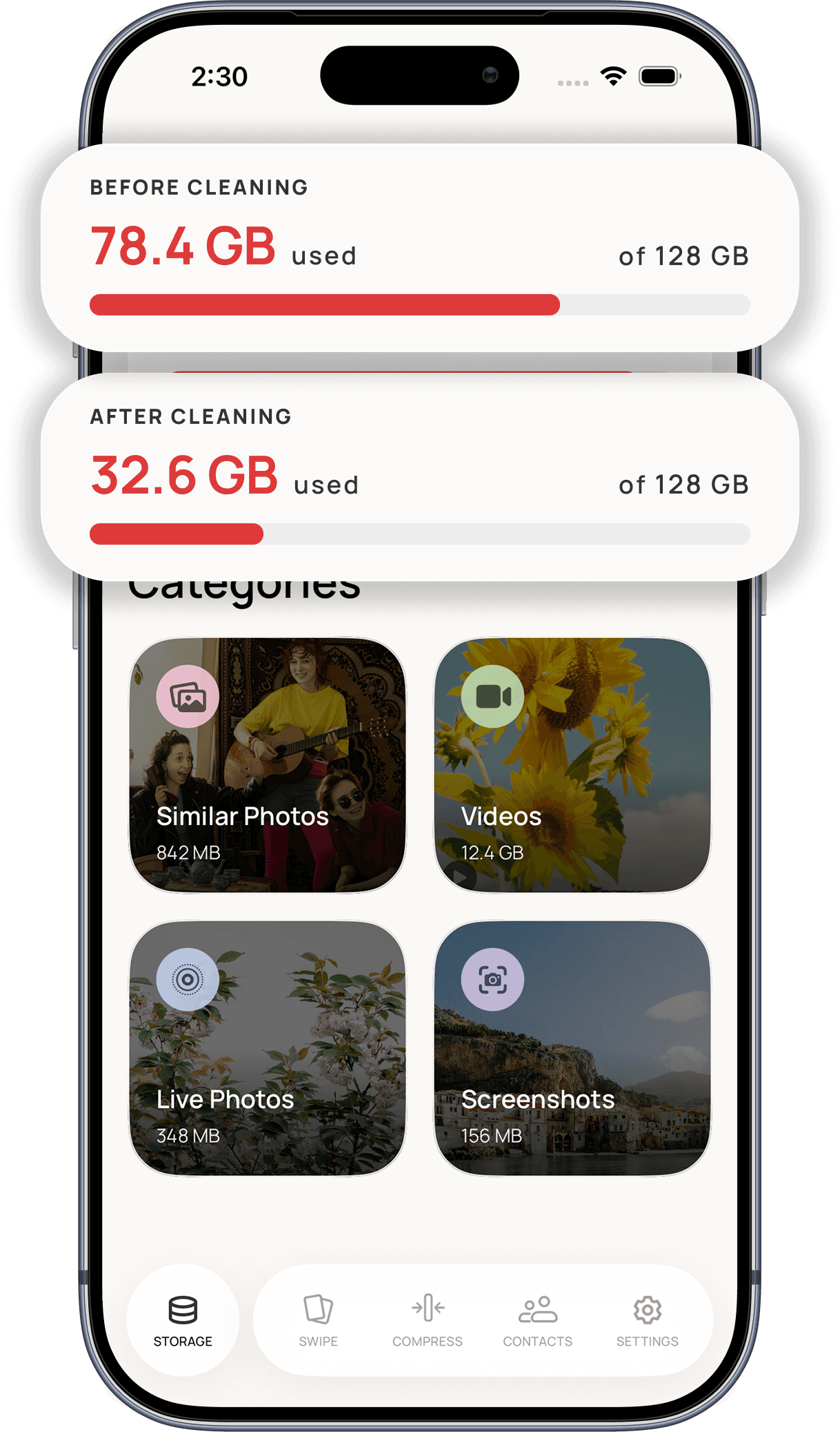 Optimize storage screen